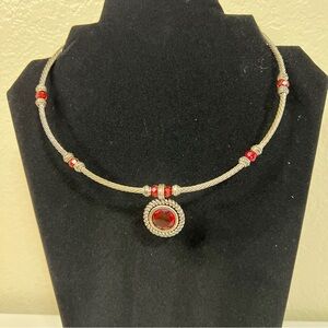Elegant Silver and Red Gemstone Necklace